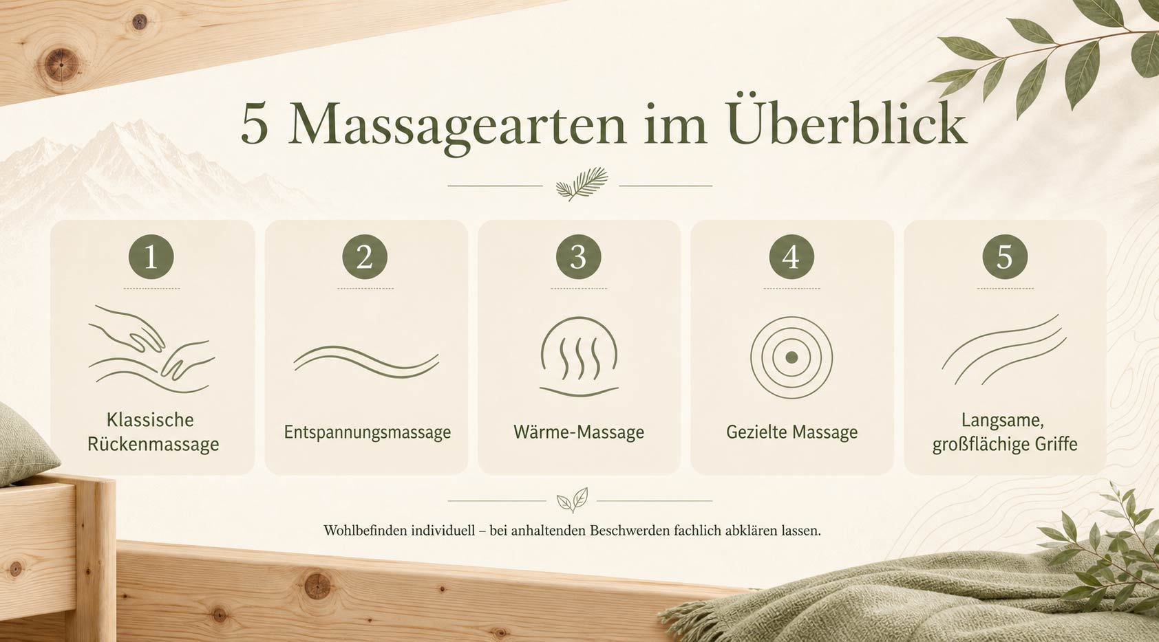 Infografik: Fünf Massagearten im Überblick